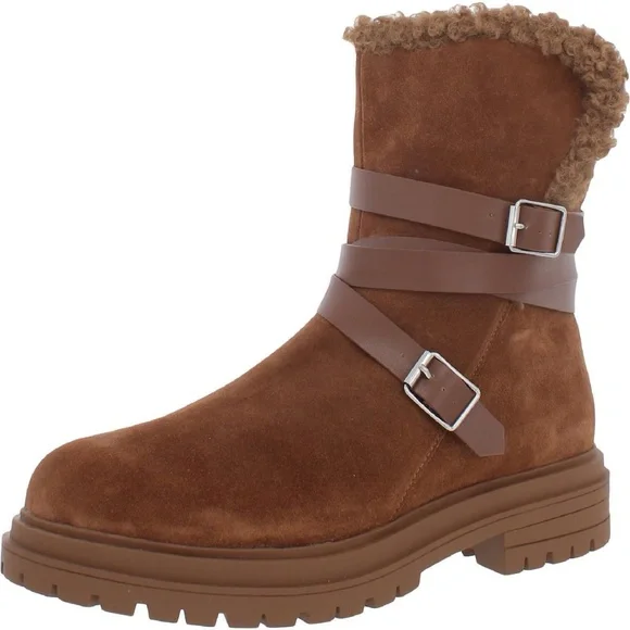 New Laurie Felt Womens Brown Suede Shearling Boots Shoes Ankle Booties Size 7.5 - Picture 5 of 6